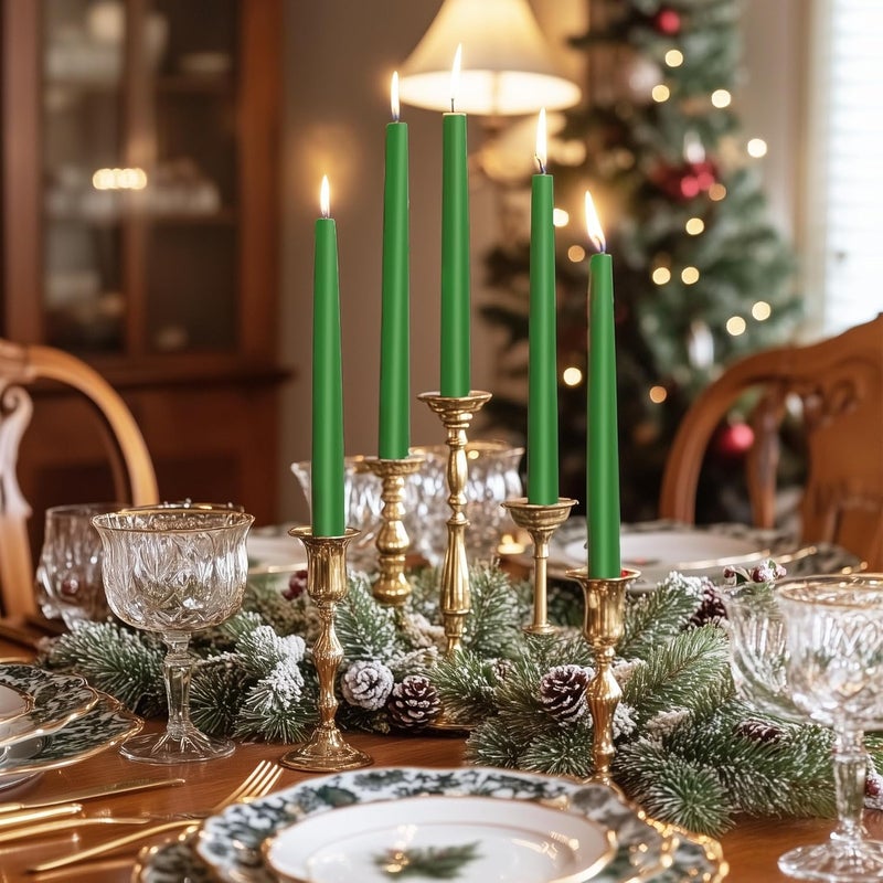 KONNI 0.87×10 Inch Green Taper Candles, Unscented and Smokeless Tall Candlesticks, 10 Pack Tapered Candles with Cotton Wicks, Long Burning, Ideal for Weddings, Dinner Parties, and Home Décor - Image 4